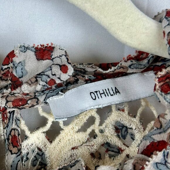 Othilia Anthropology Malia Shirt Women Large Red White Floral Lace Crochet Boho - Picture 10 of 10